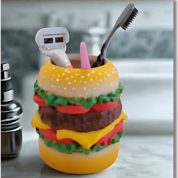 Vintage Hamburger Shaped Ceramic Pencil Holder – 4"x5" Desk & Bathroom Organizer - Picture 5 of 5